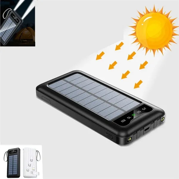 Solar Charger 10000mAh Power Bank Built in 4 Cables
