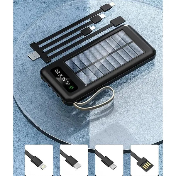 Solar Charger 10000mAh Power Bank Built in 4 Cables