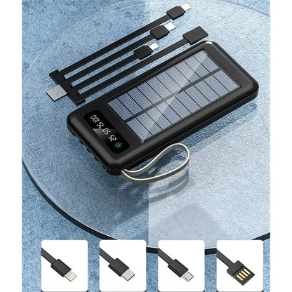 Solar Charger 10000mAh Power Bank Built in 4 Cables