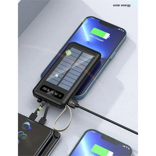 Solar Charger 10000mAh Power Bank Built in 4 Cables