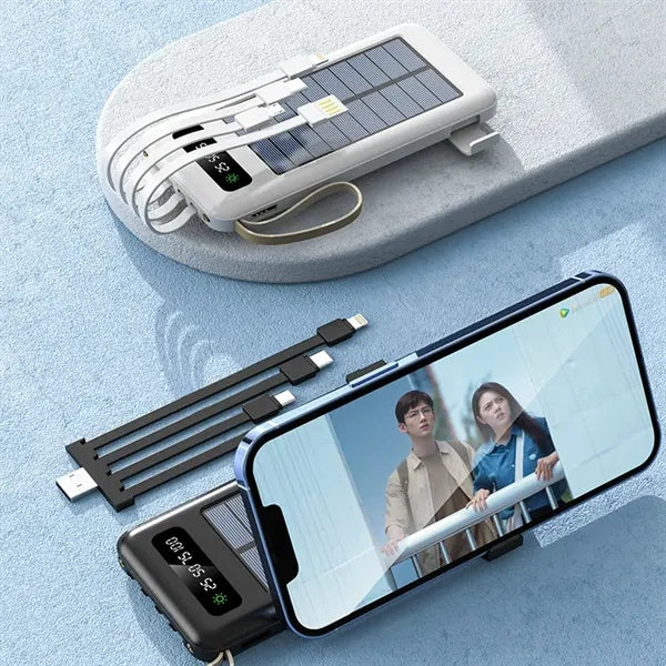 Solar Charger 10000mAh Power Bank Built in 4 Cables
