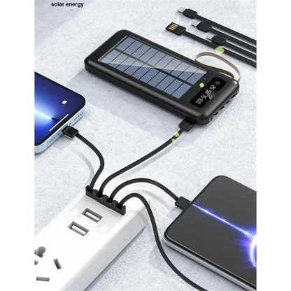 Solar Charger 10000mAh Power Bank Built in 4 Cables