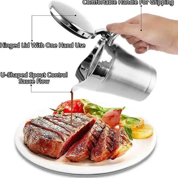15OZ Stainless Steel Gravy Boat with Lid