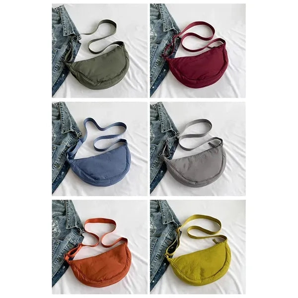 Nylon Crescent Crossbody Bag with Adjustable Strap