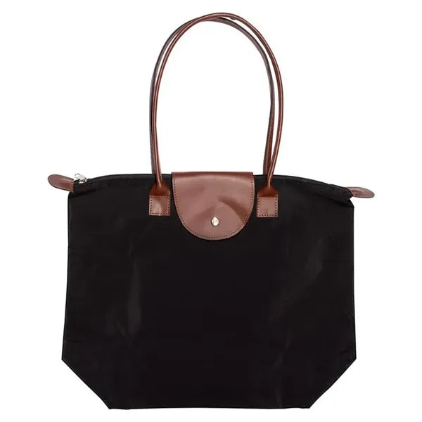 Folding Tote with Leather Flap Closure