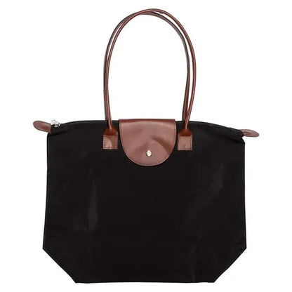 Folding Tote with Leather Flap Closure