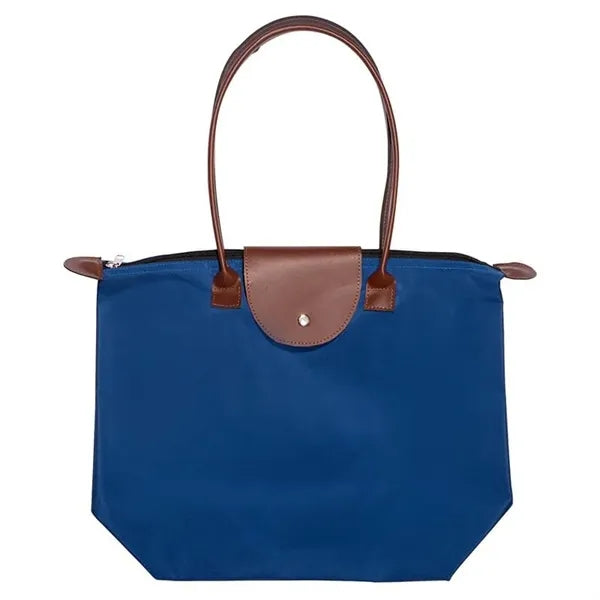 Folding Tote with Leather Flap Closure