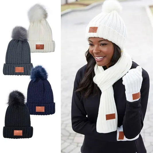 Leeman Knit Beanie with Fur Pom Pom