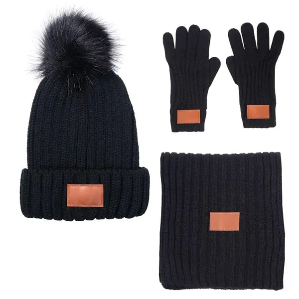Leeman 3 Pc. Rib Knit Fur Pom Winter Set