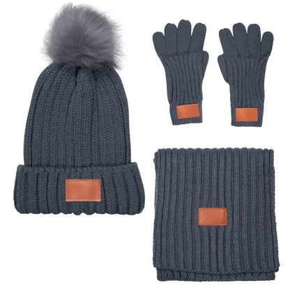Leeman 3 Pc. Rib Knit Fur Pom Winter Set