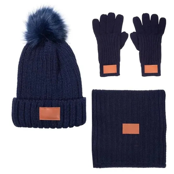 Leeman 3 Pc. Rib Knit Fur Pom Winter Set