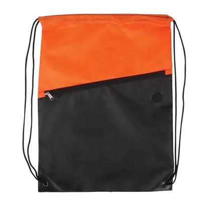 Two-Tone Poly Drawstring Backpack with Zipper Front Pocket