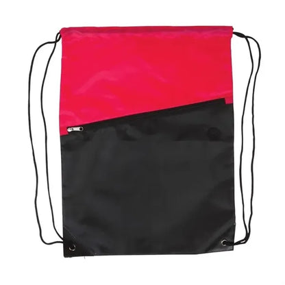 Two-Tone Poly Drawstring Backpack with Zipper Front Pocket