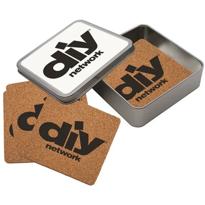 Cork Coaster Set in Square Tin