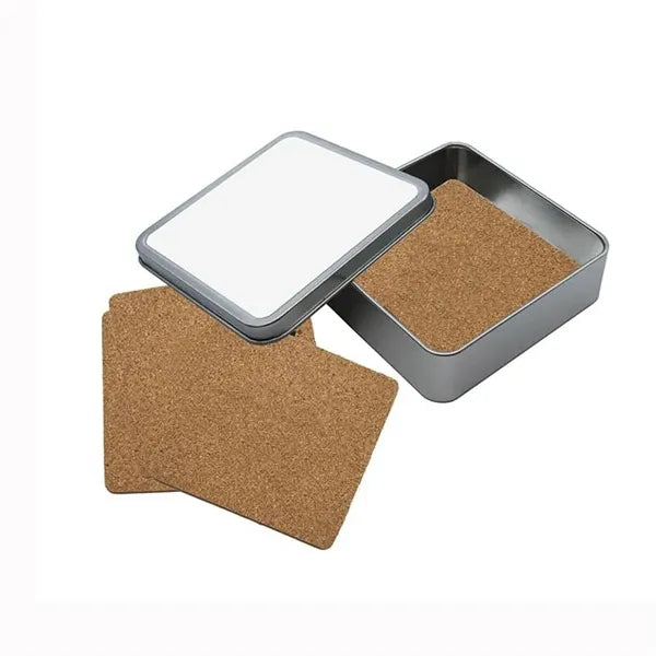 Cork Coaster Set in Square Tin