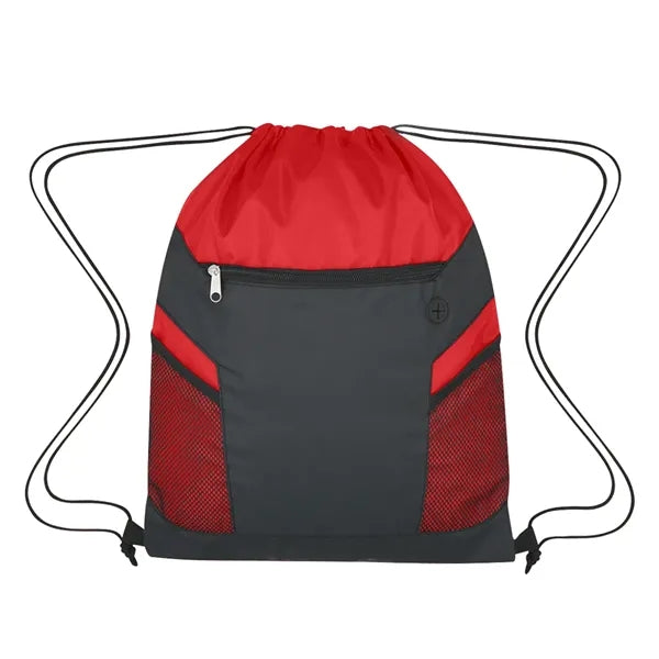 Drawstring Bag with Zippered Front Pockets