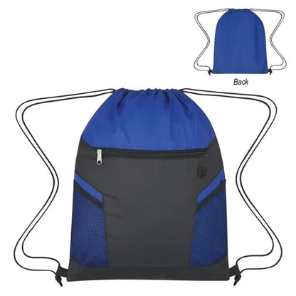Drawstring Bag with Zippered Front Pockets