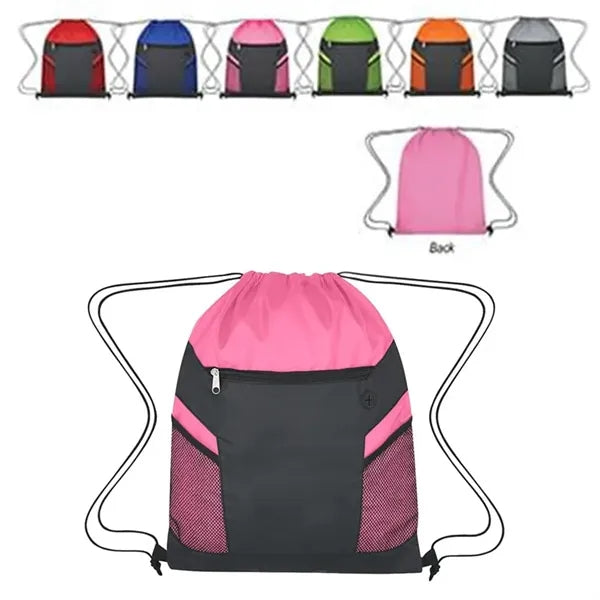 Drawstring Bag with Zippered Front Pockets