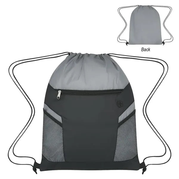 Drawstring Bag with Zippered Front Pockets