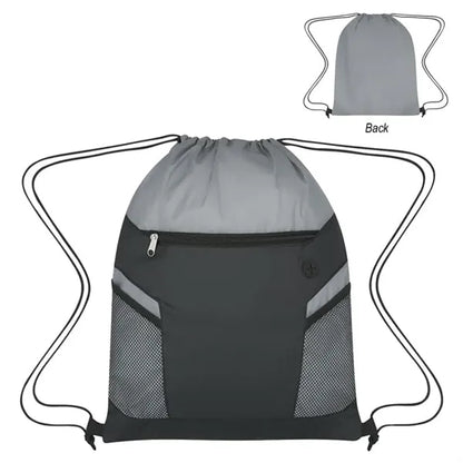 Drawstring Bag with Zippered Front Pockets