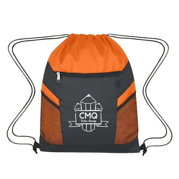 Drawstring Bag with Zippered Front Pockets