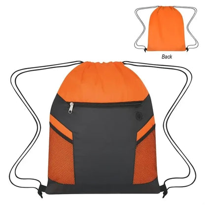Drawstring Bag with Zippered Front Pockets