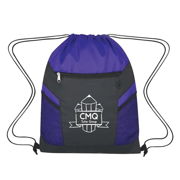 Drawstring Bag with Zippered Front Pockets