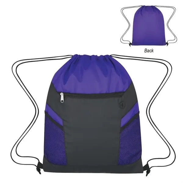 Drawstring Bag with Zippered Front Pockets