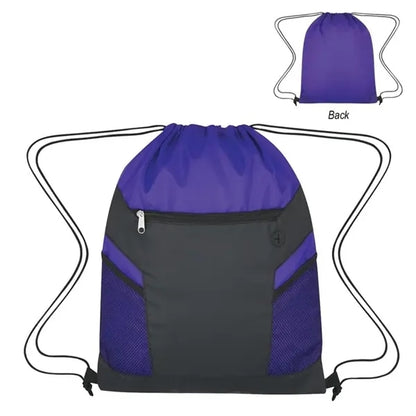 Drawstring Bag with Zippered Front Pockets