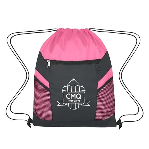 Drawstring Bag with Zippered Front Pockets