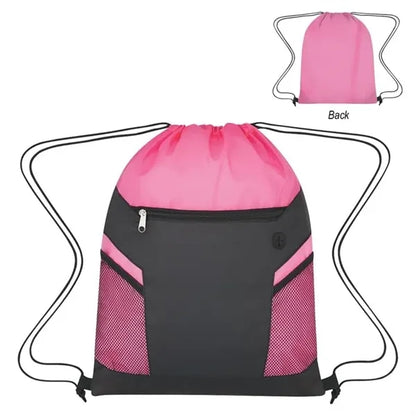Drawstring Bag with Zippered Front Pockets
