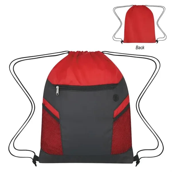 Drawstring Bag with Zippered Front Pockets