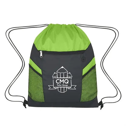 Drawstring Bag with Zippered Front Pockets