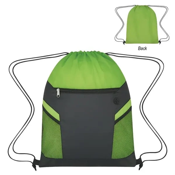 Drawstring Bag with Zippered Front Pockets