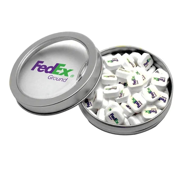 Imprinted Mints in Windowed Circular Tin
