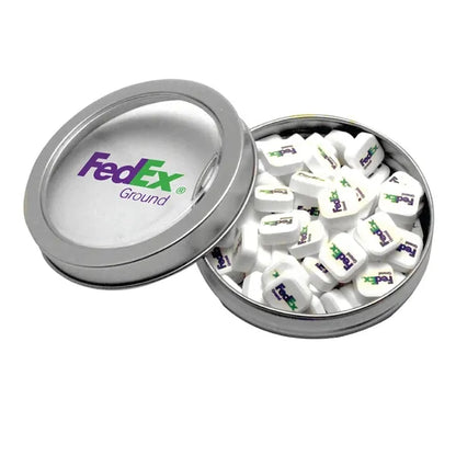 Imprinted Mints in Windowed Circular Tin