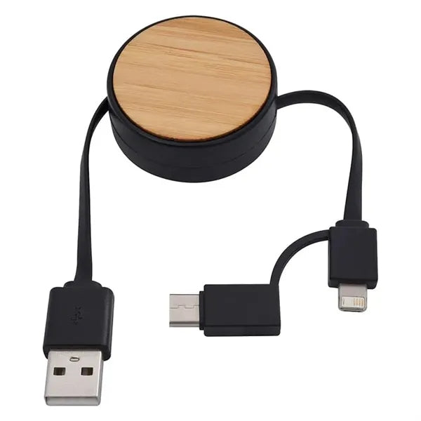 Bamboo Retractable 3-In-1 Charging Cable