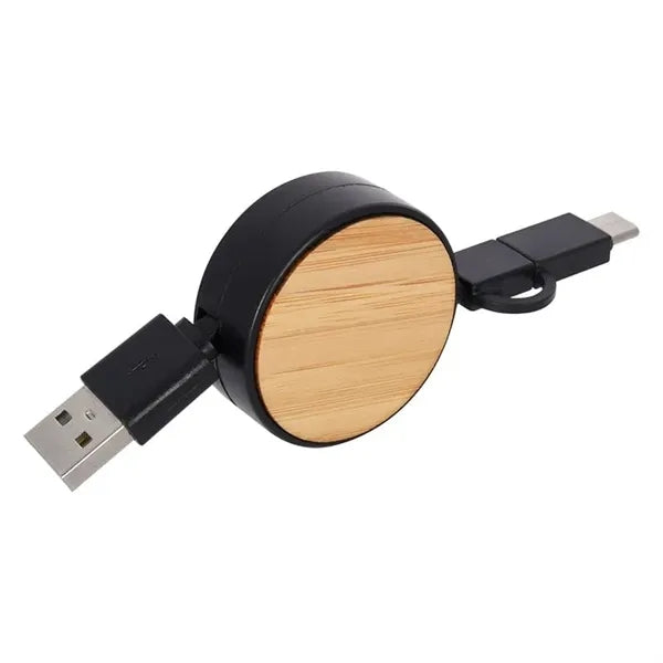 Bamboo Retractable 3-In-1 Charging Cable
