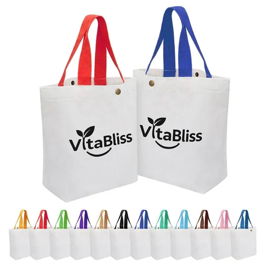 Small Canvas Tote Bag With Colorful Handle & Snap Closure