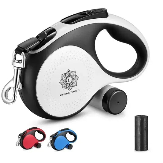 Retractable Dog Leash with Dispenser & Poop Bags