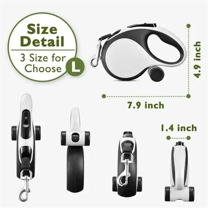 Retractable Dog Leash with Dispenser & Poop Bags
