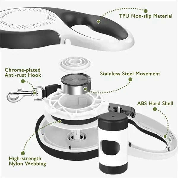Retractable Dog Leash with Dispenser & Poop Bags