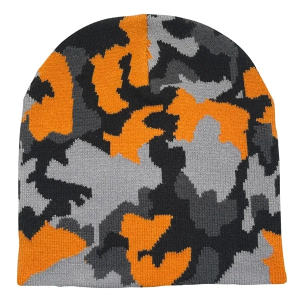 Camo Pattern Stretch Beanie with Custom Logo