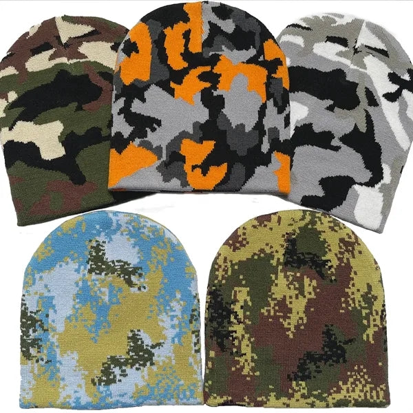 Camo Pattern Stretch Beanie with Custom Logo
