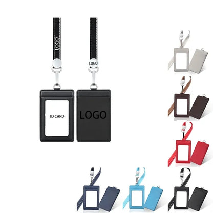 Genuine Leather ID Card Holder with Lanyard