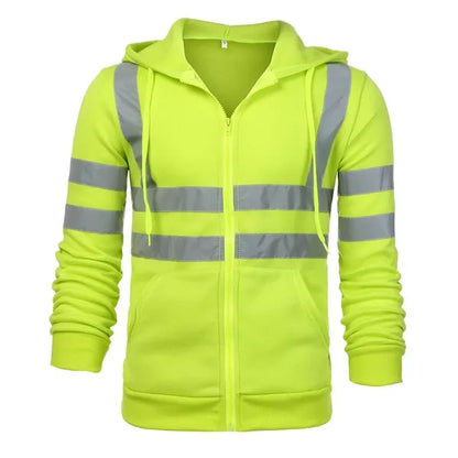 Safety Zipper Hoodie With Kangaroo Pocket Reflective