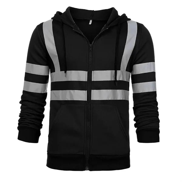 Safety Zipper Hoodie With Kangaroo Pocket Reflective
