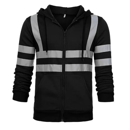 Safety Zipper Hoodie With Kangaroo Pocket Reflective