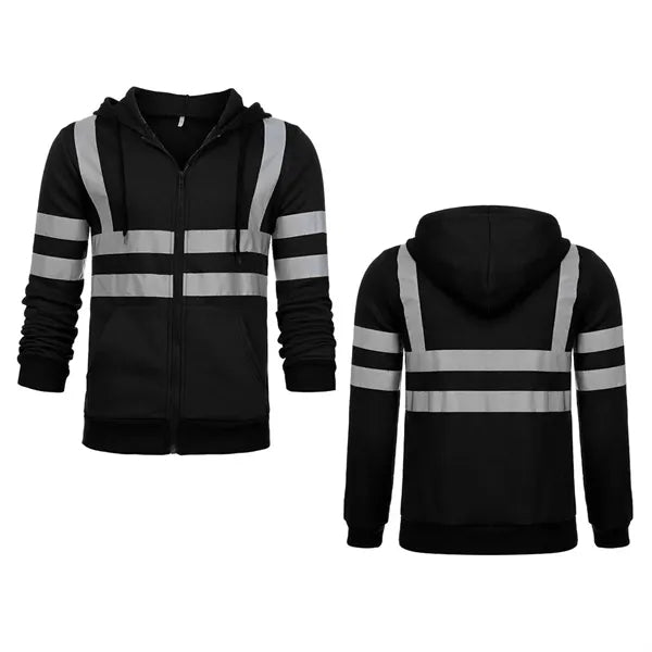 Safety Zipper Hoodie With Kangaroo Pocket Reflective