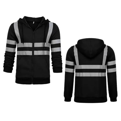 Safety Zipper Hoodie With Kangaroo Pocket Reflective